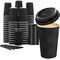 16 oz Disposable Coffee Cups with Lids, 50 Pack Insulated Hot Cups To Go Paper Coffee Cups with Lids and Straws, Corrugated Ripple Wall Cup for Hot Drink, Office, Coffee Bar (Black)